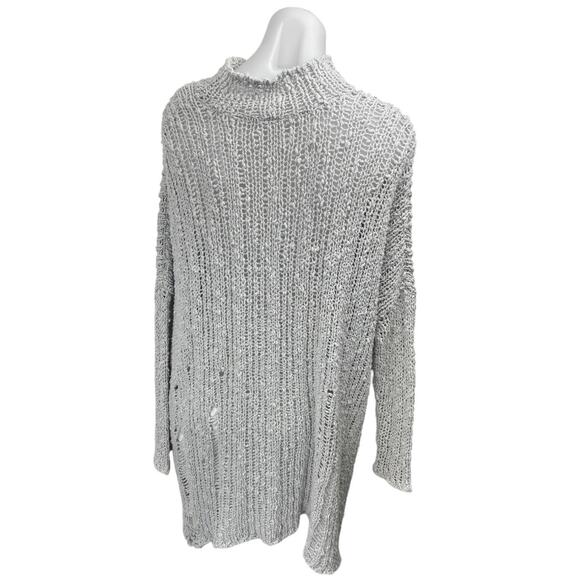 Free People Gray Open Knit Long Sleeve High Low Mock Neck Sweater Top Size XS - Picture 2 of 4